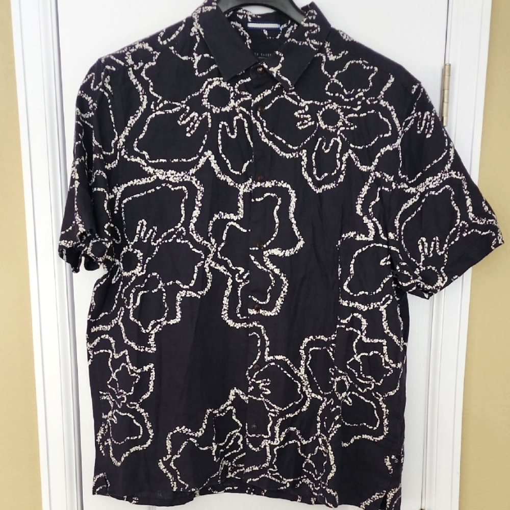 Ted Baker Linen Button Down Short Sleeve Shirt - Nee